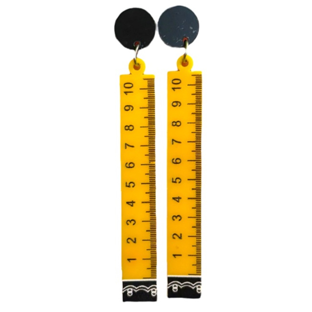 Novelty Acrylic Yellow and Black Ruler Measuring Earrings Teacher NWOT